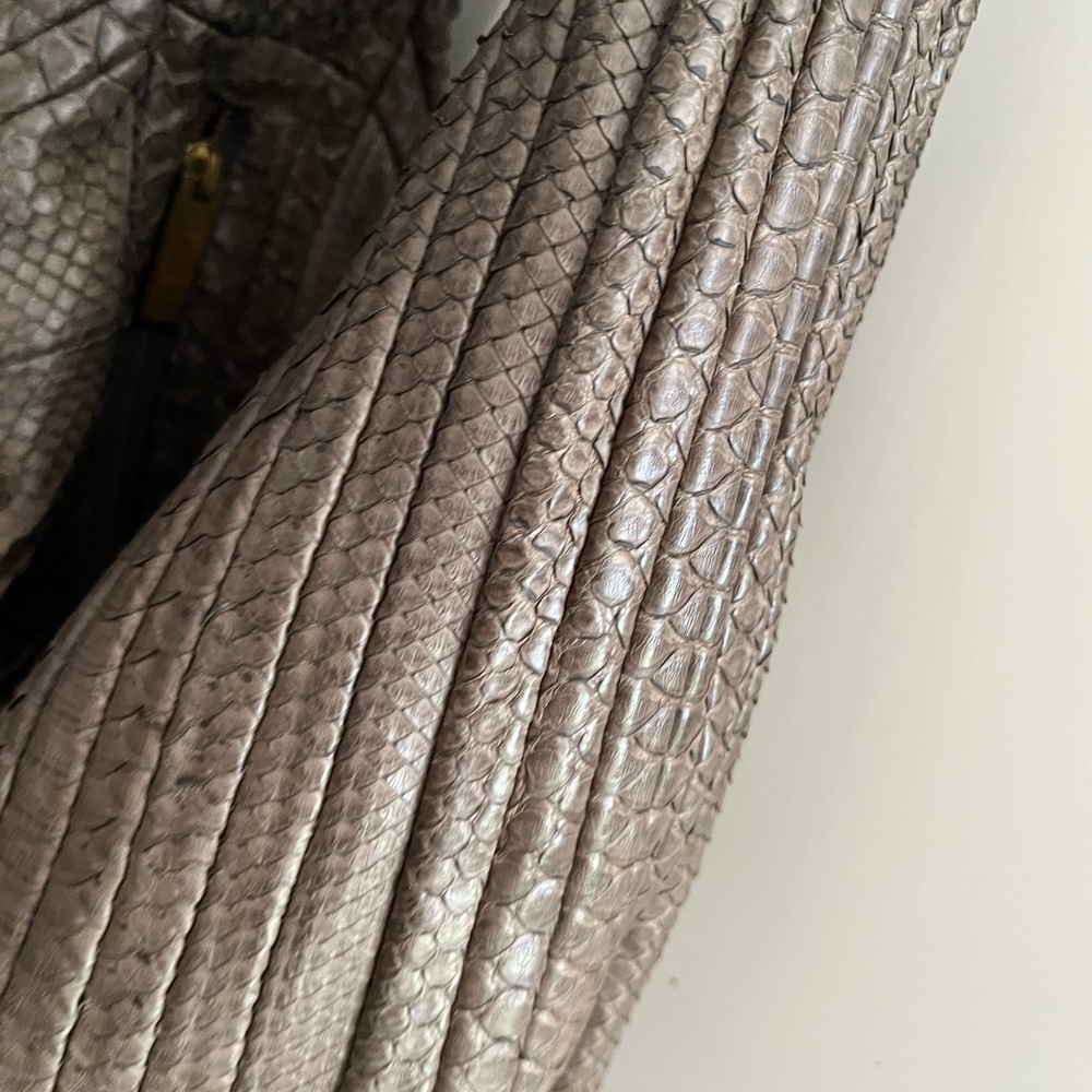 Purse Hobo Bag Ling Wu Python Snake Skin Olive Co… - image 5